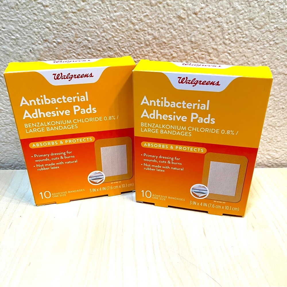 2 Boxes Antibacterial Adhesive Pads. 10 count per box. 3 x 4 inch. Walgreens New